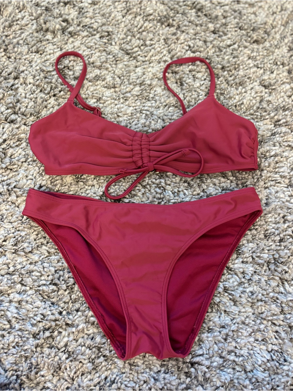 Hollister Girls' Red Wine Racerback Swim Top with Tie Bikini Bottoms